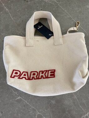 Mini Parke Cream Canvas Tote Bag with Red Logo